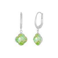 Green Turquoise Gemstone 12mm Clover Shape Gold Vermeil Bezel Set Hoop Earring