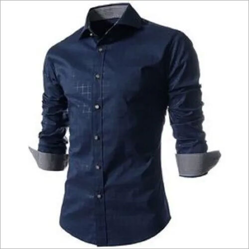Satin Mens Blue Casual Cotton Shirt