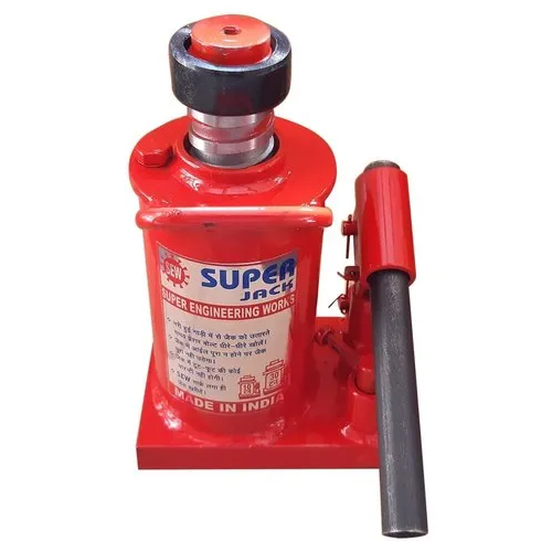 10 Ton Hydraulic Bottle Jack - Metal, Red Finish | Industrial Application, Equipped with Handles