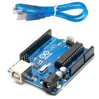 Uno R3 Arduino Board With Connector Cable - Fiber & Aluminium, Blue | 1 Year Warranty, Versatile Arduino Project Development