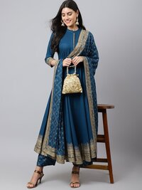 Beautiful Reyon Cotton Gold Print Anarkali Gown