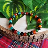 Multi Agate Adjustable Charm Bracelet - Round Multi Color Gemstones, Handmade Healing Jewelry For Chakra Balance