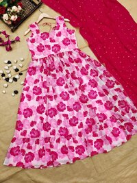 Traditional Pretty Pink Georgette Anarkali Suit With Dupatta
