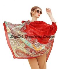 Base Color Red Cashmere Silk Shawls