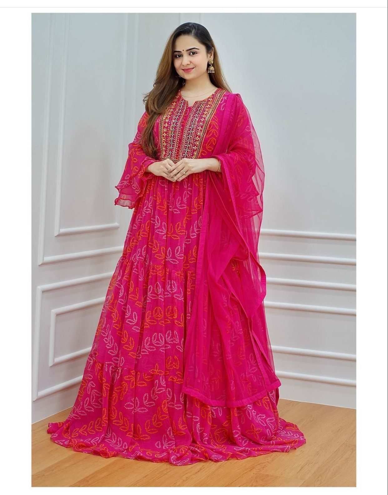 Beautiful Pink Printed Faux Georgette Kurti With Dupatta
