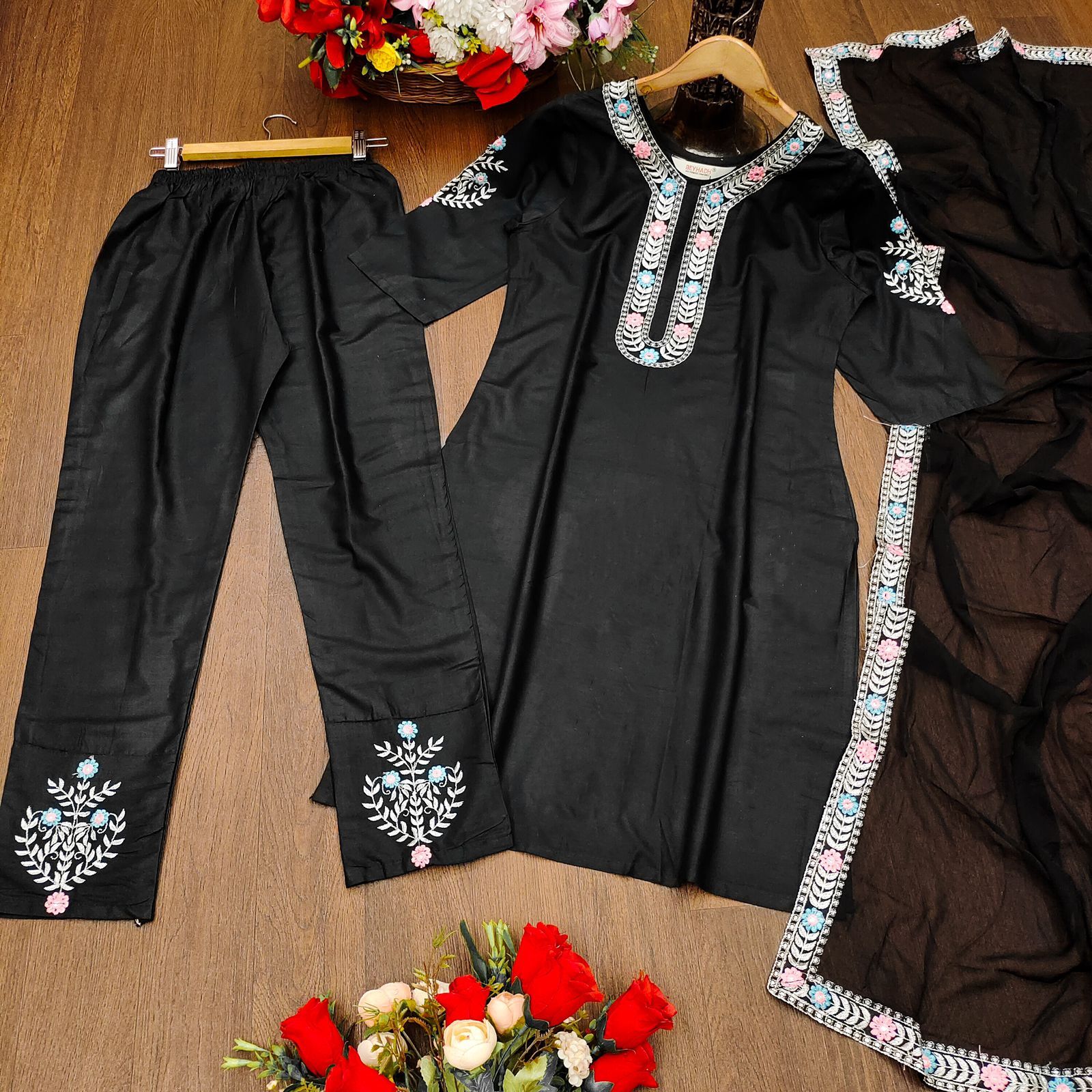Beautiful Soft Rayon With Embroidery Work Kurti Pent