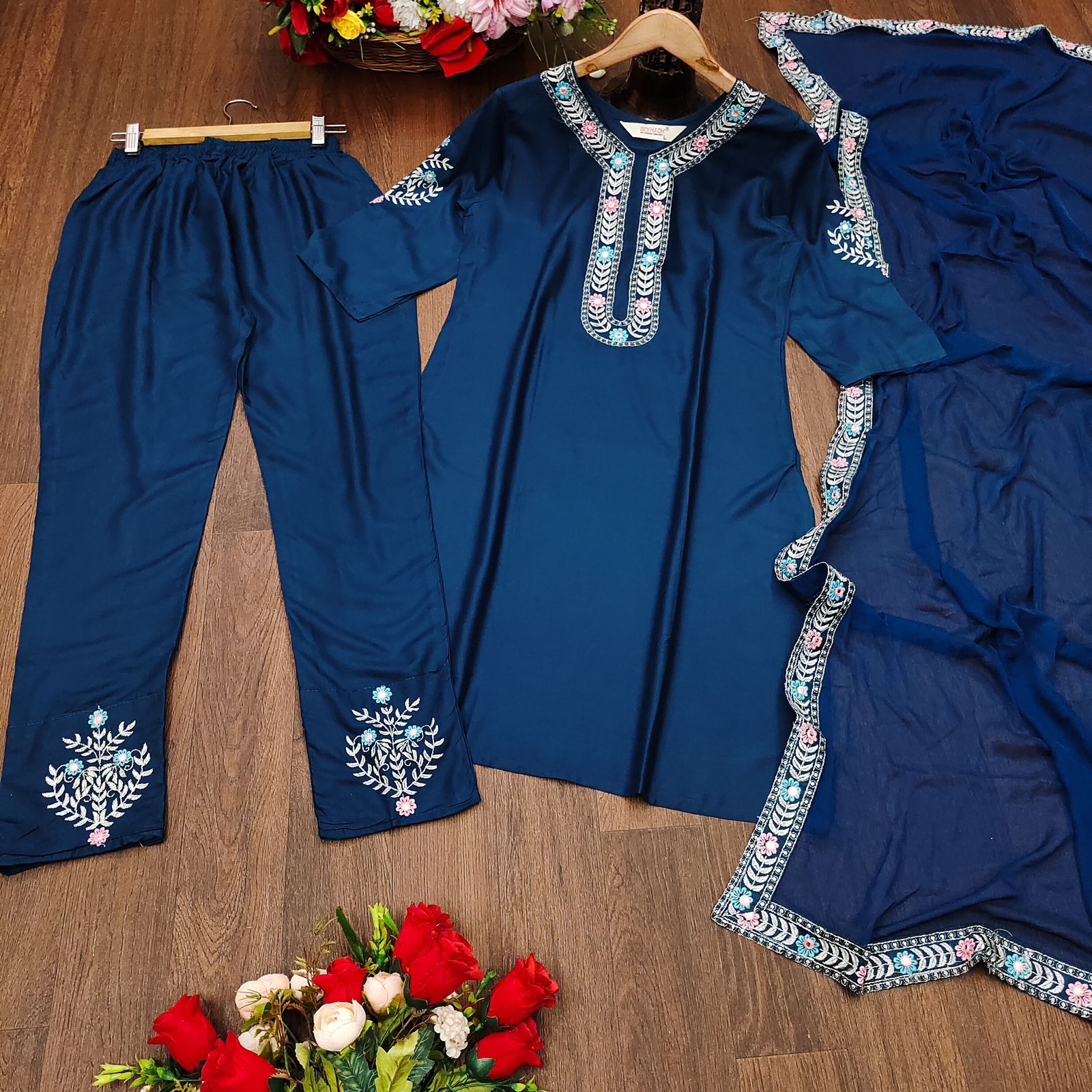Beautiful Soft Rayon With Embroidery Work Kurti Pent