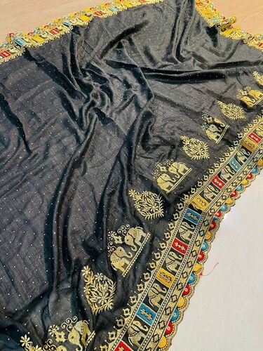 New Silk Multi Embroidery Siroski Dimound Work Saree