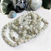 Rainbow Moonstone Bracelet - Natural Polished Round Gemstone, Free Size White Crystals | Handmade Adjustable Charm Jewelry For Chakra Healing