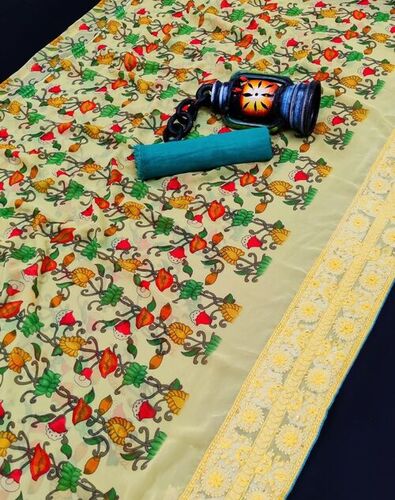 Beautiful Soft Georgette kalmakari Print With Embroidery Work Saree