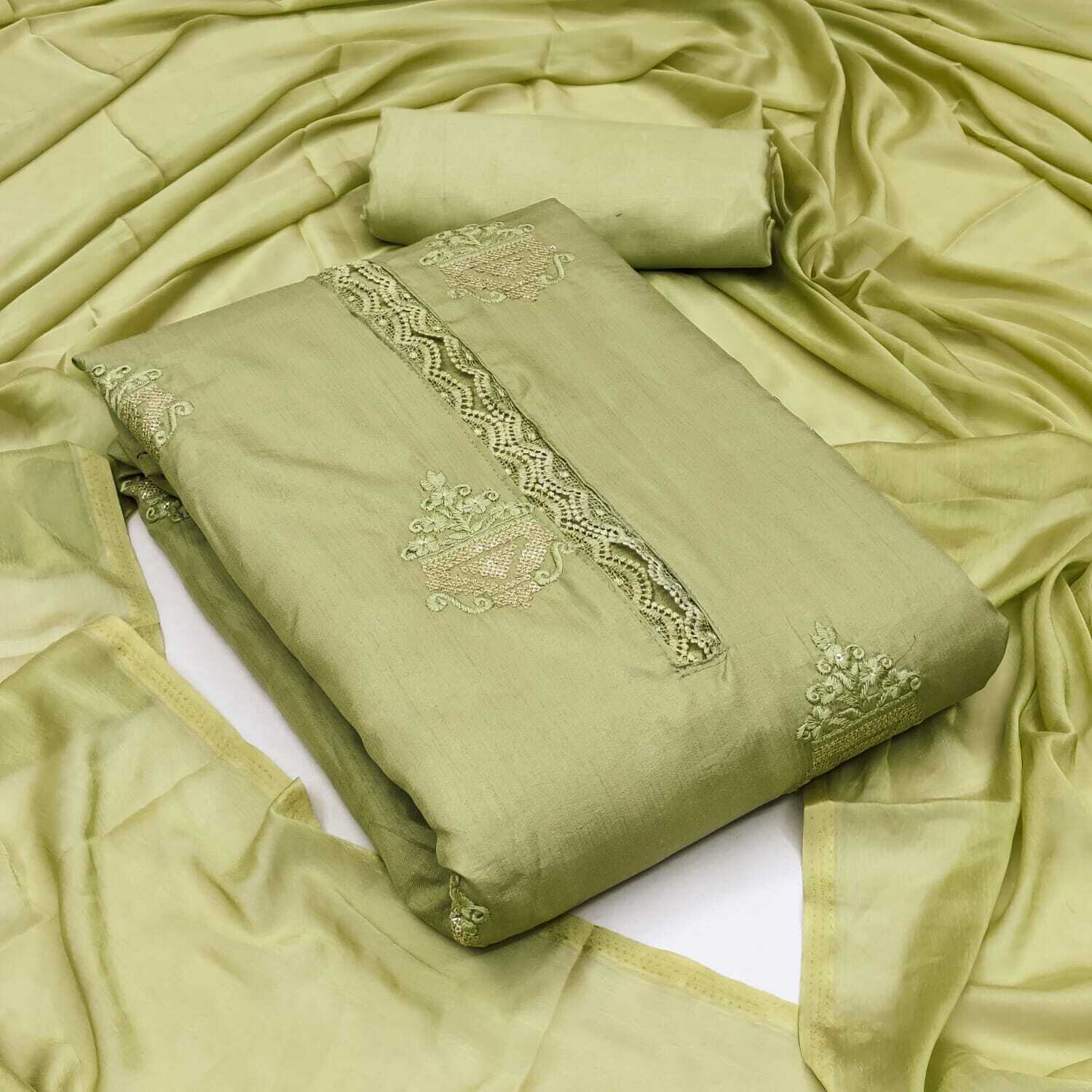 Women Satin Silk Dress Material With Gota Patti Work