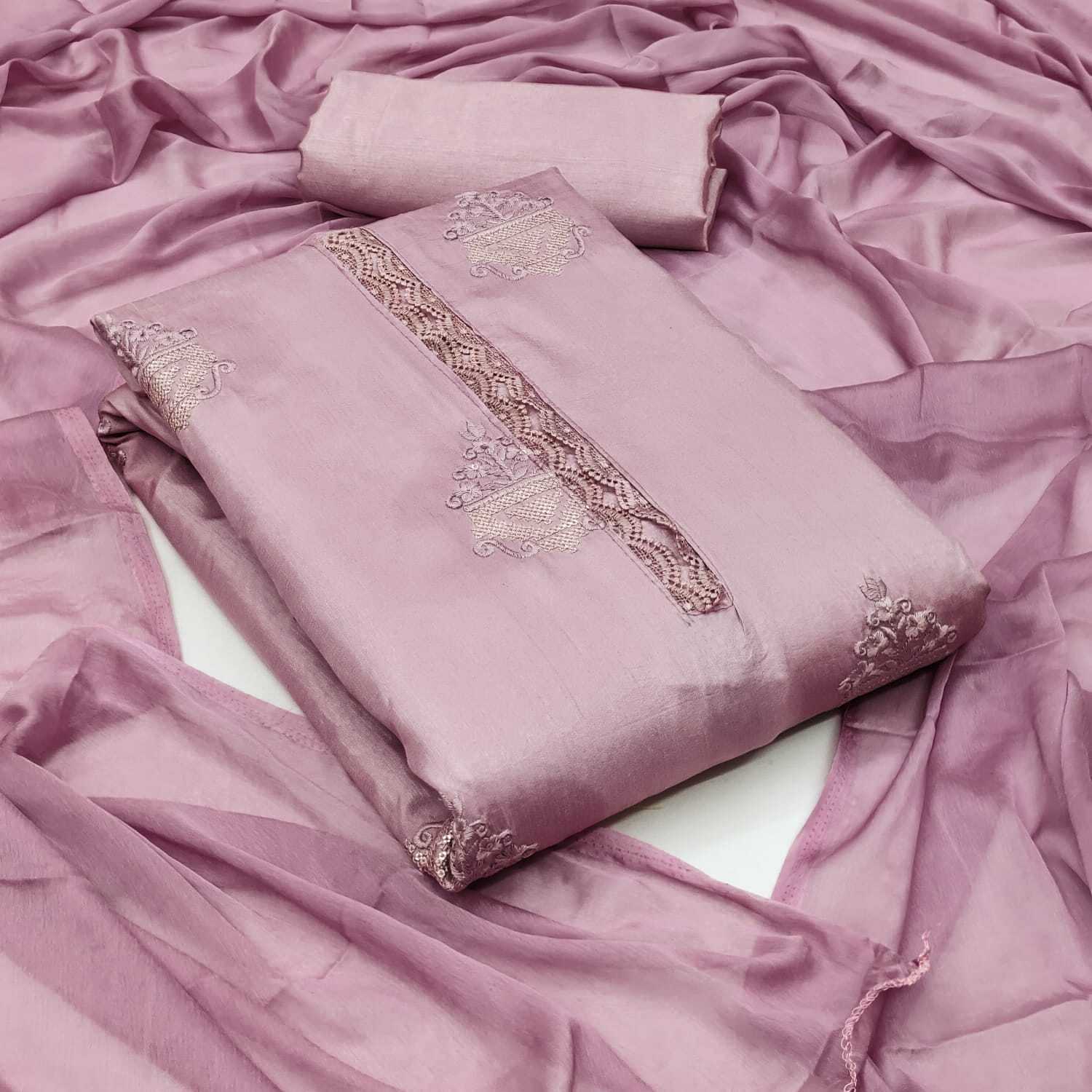 Women Satin Silk Dress Material With Gota Patti Work