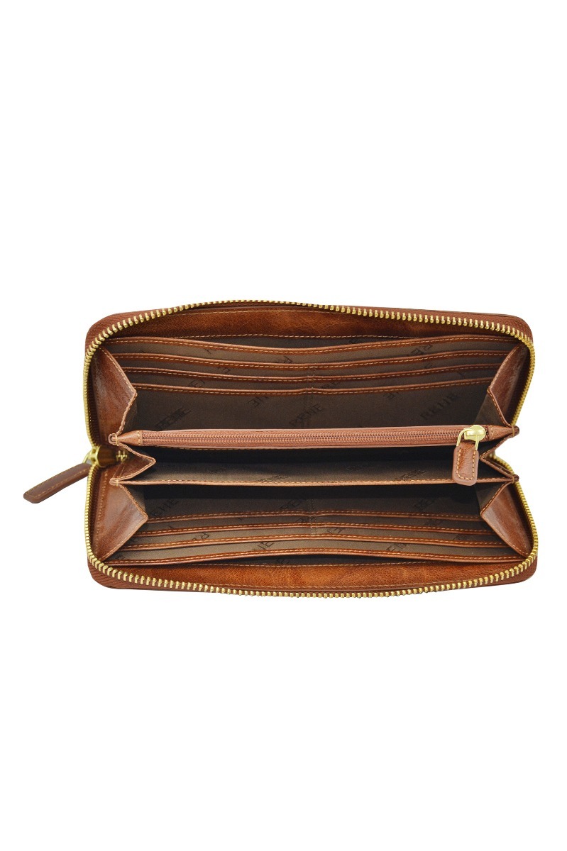 GENUINE LEATHER TAN ZIP AROUND LADIES WALLET