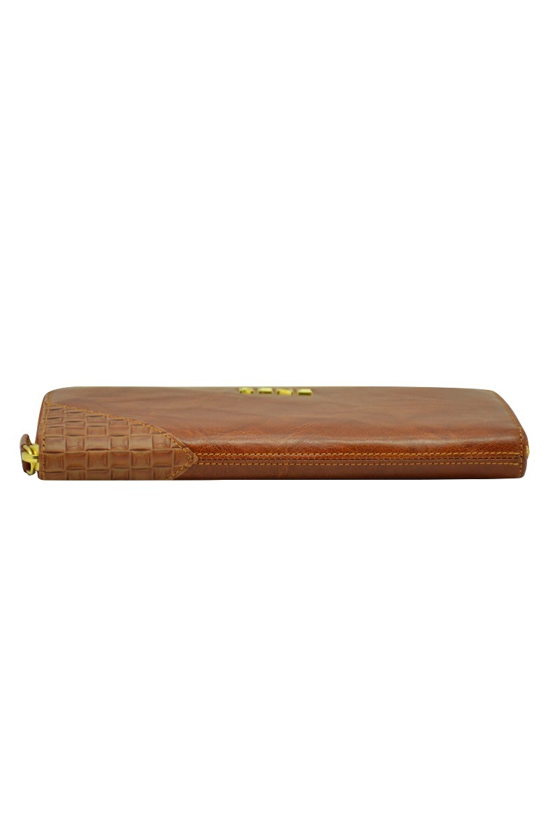 GENUINE LEATHER TAN ZIP AROUND LADIES WALLET