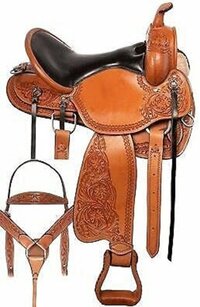 Western Saddle - Made Of Premium Black Soft Leather, Customized Size, Hand Tooled With Silver Conches, Matching Western Head Stall & Breast Plate