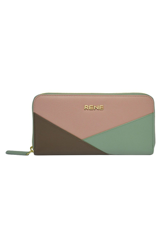 Genuine leather Lt. Mint / Cream-Olive zip around ladies wallet