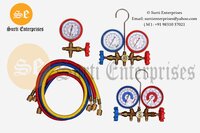 Double Manifold Gauge - Metal Casing, Precision Grade 1.6 | Low-pressure Design For Refrigeration Systems And Air Conditioning, Damage Protection