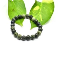 Serpentine Adjustable Bracelet - Natural Polished Gemstone, Free Size 6.5 To 7 Inch, Green Round Beads | Handmade Healing Chakra Jewelry