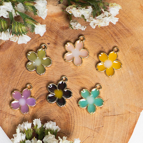 Multicolor 16Mm Flower Enamel Charms Pendants