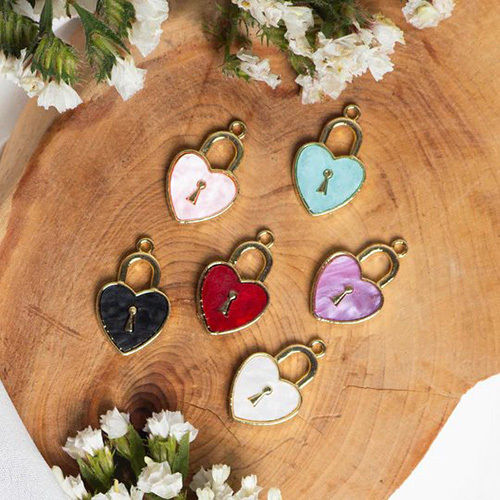 Multicolor 18Mm Heart Lock Enamel Charms Pendants