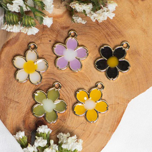 24mm Flower Enamel Charms Pendants