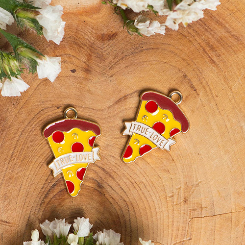 Multicolor 25Mm Pizza Enamel Charms Pendants