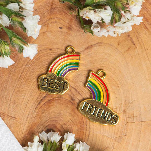 24mm Rainbow BEST FRIENDS Enamel Charms Pendants