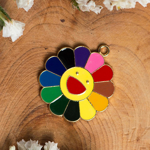 Multicolor 26Mm Smiley Flower Enamel Charms Pendants