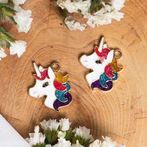 White 25Mm Glitter Unicorn Cartoon Enamel Charm Pendant