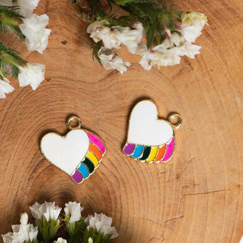 14mm Heart Rainbow Enamel Charms Pendants