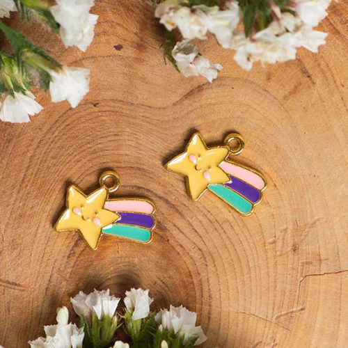 Multicolor 7Mm Rainbow Star Enamel Charms Pendants