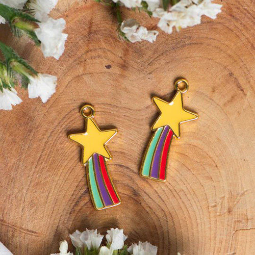 Multicolor 22mm Rainbow Stars Enamel Charms Pendants