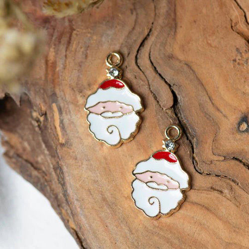 White 24mm Santa Claus Enamel Charms Pendants