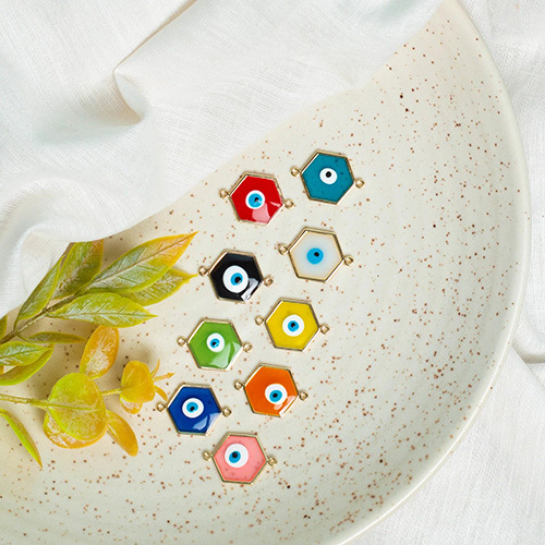 16mm Hexagon Shape Evil Eye Enamel Connector Charms