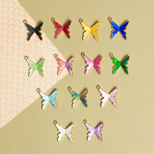 20mm Enamel Butterfly Charm Pendant Gold Plated 1 Side Ring