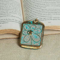 54mm Flower Antique Alloy Charms Pendants - Color: Gold With Blue Accents