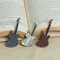 68mm Guitar Antique Alloy Charms Pendants - Color: Mixed (black Silver Bronze)