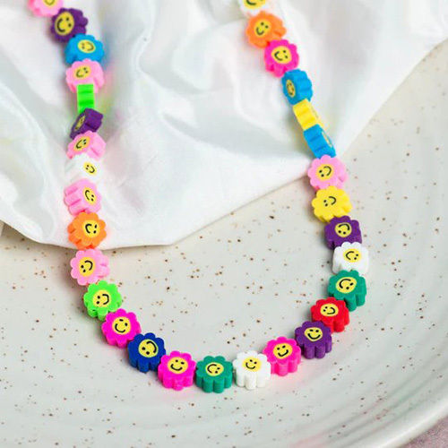 Multicolor 6Mm Smiley Flower Polymer Clay Fimo Beads