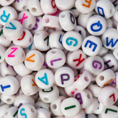 White 7Mm Alphabet Pastel Plastic Beads