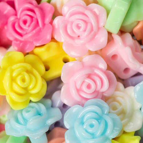 16mm Rose Flower Pastel Plastic Beads