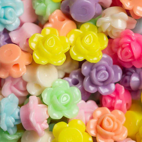 Multicolor 13mm Rose Flower Pastel Plastic Beads