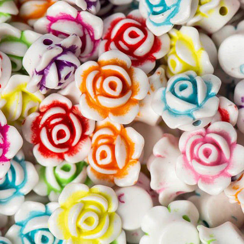 White 13mm Rose Flower Pastel Plastic Beads