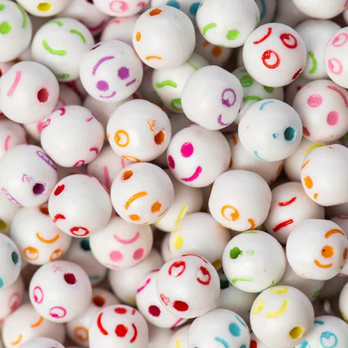 8mm Round Smiley Pastel Plastic Beads