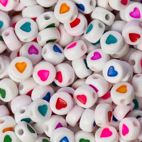 7mm Round Heart Pastel Plastic Beads