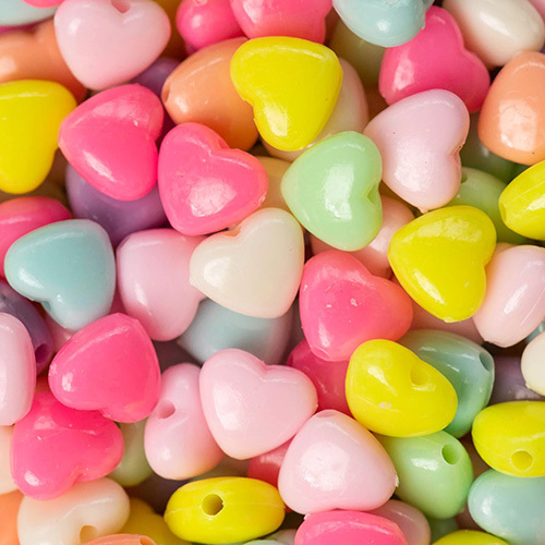 7mm Heart Pastel Plastic Beads