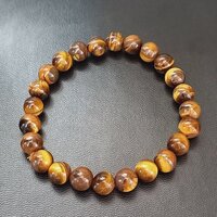 Star Tiger Eye Bracelet - Natural Polished Round Gemstone , Adjustable Yellow Red Beaded Charm Jewelry For Chakra Healing