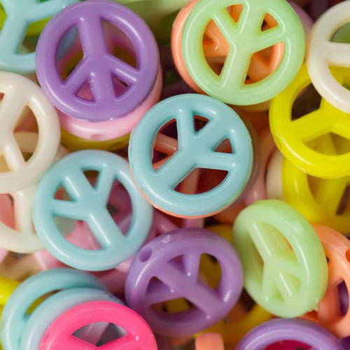 9mm Peace Symbol Pastel Plastic Beads