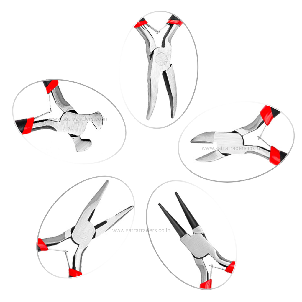 Jewelry Making Pliers Set of 5 | Needle Nose | Bent Nose | End Cutting | Round Nose | Combination Plier | Qty : 5 | P18