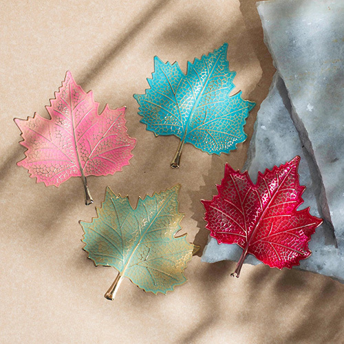 Leaf Coloured Metal Art | Size : 105mm | 4 Pcs