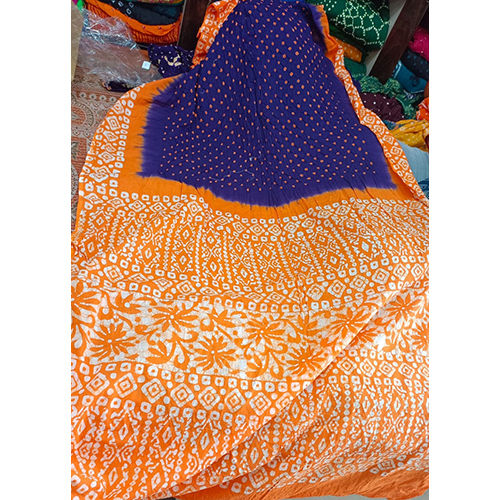 Yellow And Purple Bandhani Cotton Sarees